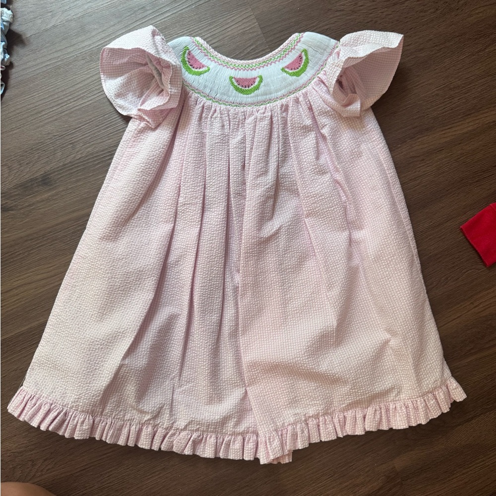 Pink Smocked Dress with Watermelon Embroidery